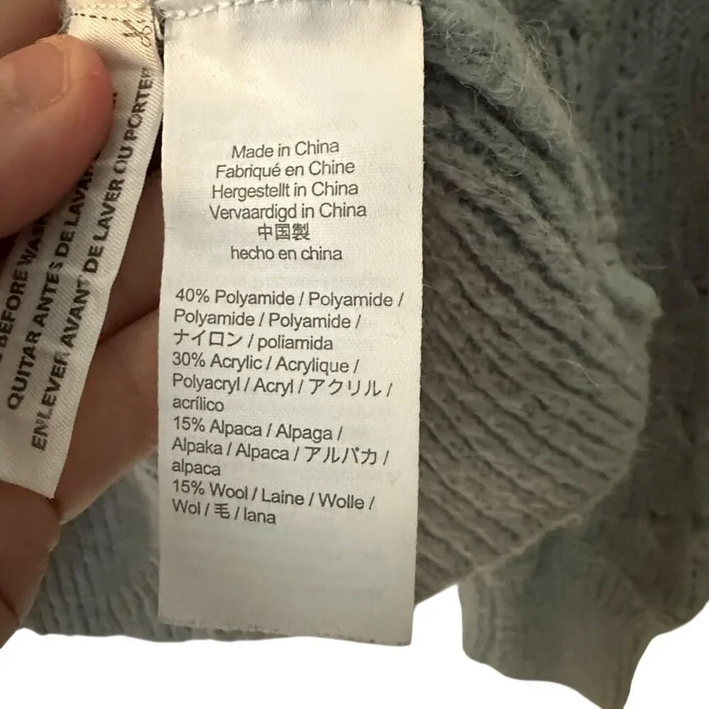 J. Crew Grey Balloon Sleeve Cable Knit Alpaca Blend Sweater Size M‎